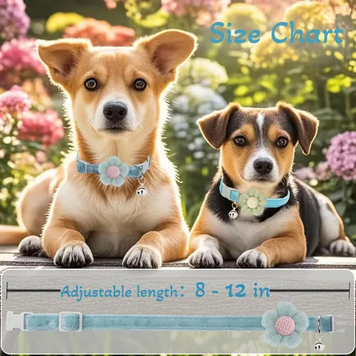 Miniatura 5 de Collar para perros pequeños con flor, collares para cachorros, collares para perros pequeños con campana, para hembras y machos pequeños