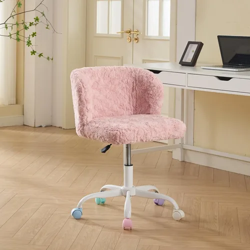 Miniatura 16 de Henf Silla de escritorio tapizada en piel sintética negra para maquillaje con base dorada, silla giratoria de oficina, silla de computadora