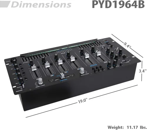 Miniatura 3 de Pyle Mezclador de 6 Canales, Controlador DJ Bluetooth, Mezclador Estéreo, Sistema de Sonido Profesional, Iluminación LED, Mezclador de Audio