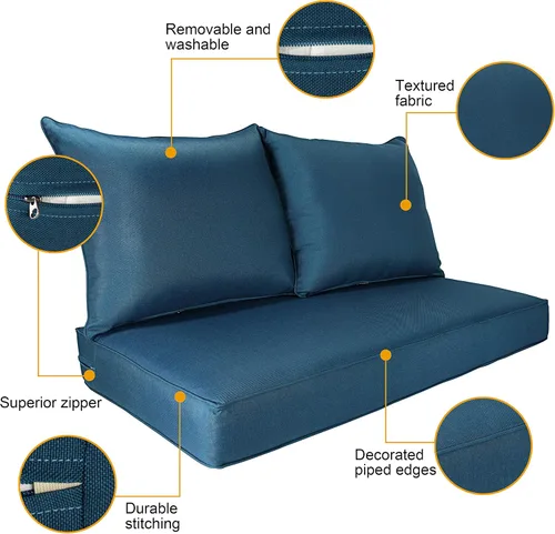Miniatura 4 de Cojines para muebles de patio, cómodos cojines de asiento profundo, para asiento de dos plazas, para interiores y exteriores, color negro