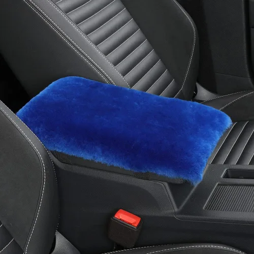 Miniatura 9 de IRIWOOL - Funda de reposabrazos de piel de oveja, cubierta de reposabrazos de auto, cojín suave de consola para coche, cubierta de consola central