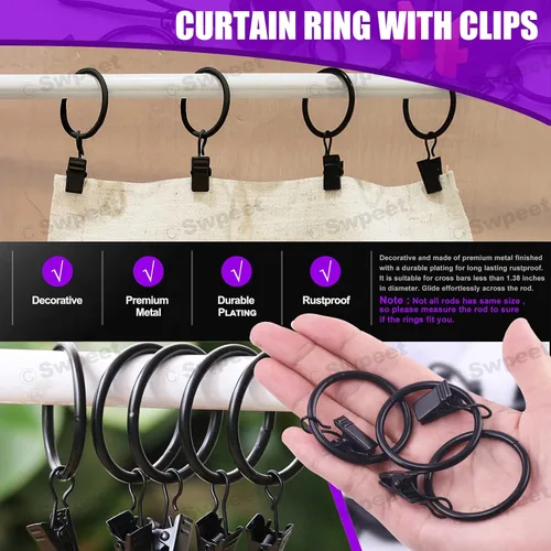 Miniatura 6 de Swpeet Kit de 22 abrazaderas para telón de fondo de fotografía, 10 anillos de cortina con clips, 6 abrazaderas de resorte para telón de fondo y 6