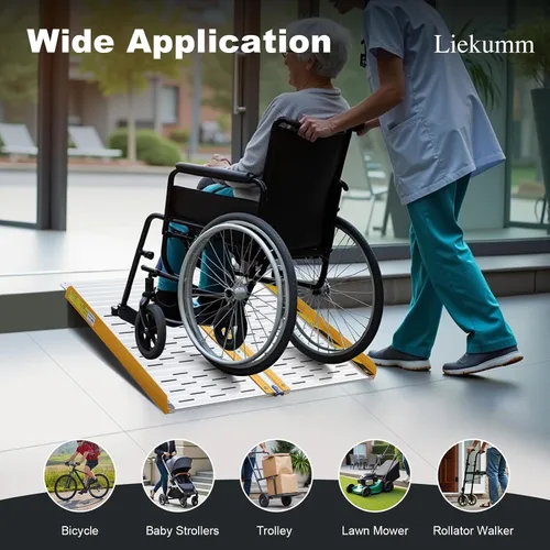 Miniatura 6 de LIEKUMM Rampa portátil para silla de ruedas, capacidad de 600 libras, evita el encharcamiento, rampas para sillas de ruedas para el hogar, rampa