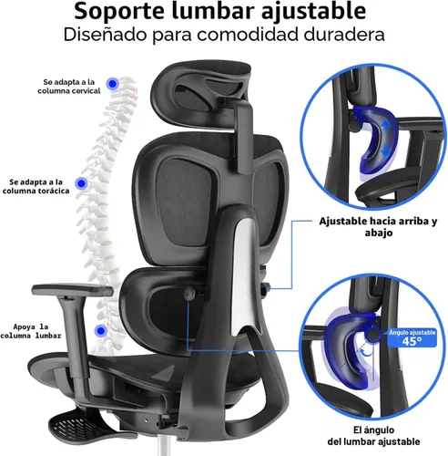 Miniatura 5 de PatioMage Silla de oficina de malla con reposapiés, silla giratoria ergonómica de escritorio de oficina con respaldo reposacabezas ajustable