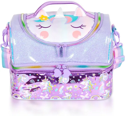 Miniatura 10 de Bolsa de almuerzo aislada de doble piso para niños, bolsa de comida grande para el regreso a la escuela, para niños, niñas, hombres y mujeres