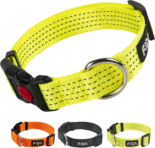 Miniatura 8 de Fida Collar reflectante para perro, collares de nailon para perros con colores neón para perros pequeños, medianos y grandes, de alta visibilidad
