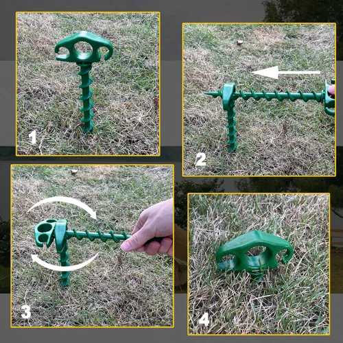 Miniatura 4 de Estacas de Anclaje para Tienda de Campaña Atornillables, Paquete de 6 Estacas de Arena para Playa de 9.4 Pulgadas, Clavijas Espirales Resistentes