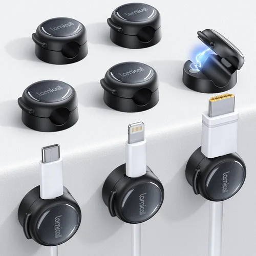 Miniatura 10 de Lamicall Paquete de 8 clips magnéticos para cables, [transparente y brillo plateado] estético fuerte adhesivo para cargador de teléfono, clips