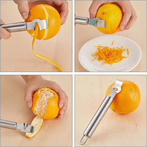 Miniatura 5 de Mudder 4 piezas de rallador de limón, pelador de naranja de acero inoxidable para cócteles, pelador de torsión de limón con cuchillo de canal