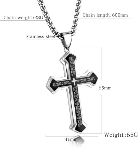 Miniatura 3 de OLEVS Collar con colgante de cruz para hombre, collar grande con colgante de cruz de acero inoxidable para hombres y mujeres