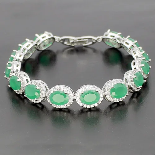 Miniatura 3 de Hermosa Pulsera de tenis ovalada para mujer, zafiro rubí, esmeralda, topacio blanco, plata, 7 pulgadas