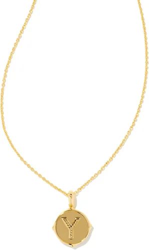 Miniatura 2 de Kendra Scott Collar con dije de letras A-Z reversibles en latón chapado en oro de 14 quilates, joyería de moda para mujer