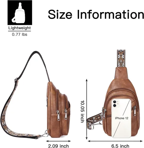 Miniatura 6 de Telena Bolso bandolera para mujer, bolso cruzado para mujer, cangurera de cuero vegano con correa ajustable
