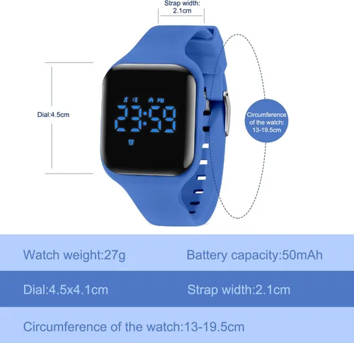 Miniatura 5 de Reloj deportivo digital para niños y niñas con contador de pasos, alarma vibratoria y despertador. Rastreador de actividad a prueba de agua, sin