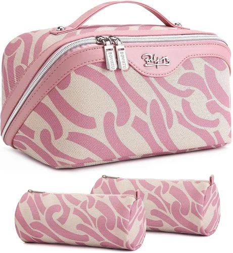 Miniatura 10 de BOYATU Bolsa de maquillaje de viaje para mujer: organizador de cosméticos y artículos de tocador de gran capacidad de 3 piezas - expande
