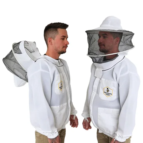 Chaqueta de apicultura ventilada con velo redondo, cremalleras de latón YKK de alta resistencia, tela de malla de aire ligera y transpirable, cómodo