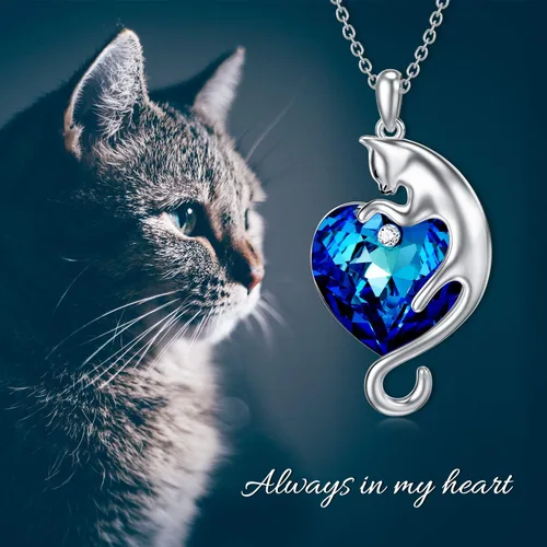 Miniatura 5 de AOBOCO Cat Necklace for Women 925 Sterling Silver Cat Pendant Necklace Embellished with Crystals from Austria, Mother's Day Cat Jewelry Gifts for