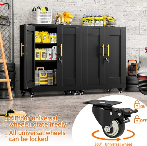 Miniatura 4 de Metal Garage Storage Cabinet, 36” Rolling Wheels Tool Cabinet with Lock-2 Adjustable Shelves, Locking Storage, Steel Locker Storage Systems for Home