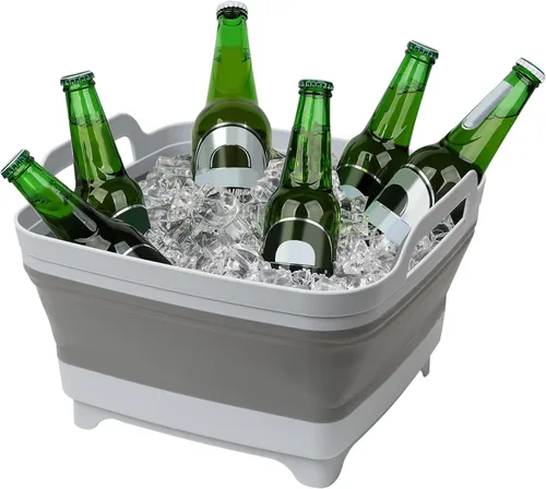 Miniatura 6 de Tiawudi Barreño para lavar platos, lavabo de 2.4 galones/9L con asas de transporte de tapón de drenaje, cubo plegable para limpieza, fregadero