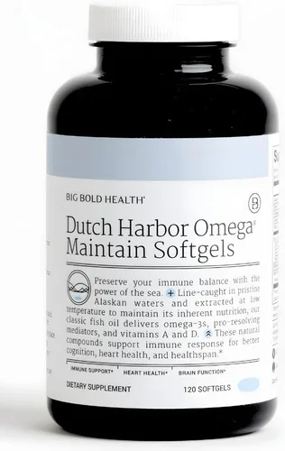 BIG BOLD HEALTH Dutch Harbor Omega Maintain Cápsulas blandas – Aceite de hígado de bacalao de Alaska prémium (120 unidades) – Suplemento omega-3 de