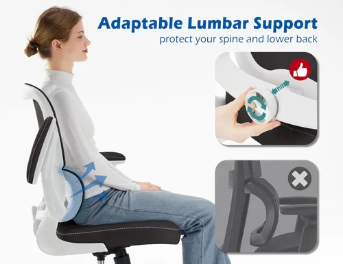 Miniatura 4 de TRALT Silla ergonómica de oficina, silla de escritorio con soporte lumbar ajustable, silla de computadora cómoda de malla con reposabrazos Negro