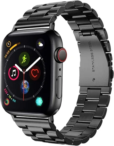 Supoix - 1.654''/1.732'' XL correas grandes compatibles con Apple Watch Series, 4 1.732''/Series 3/2/1 1.654'', pulsera de acero inoxidable de Negro