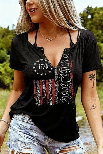 Miniatura 5 de Camiseta patriótica de la bandera estadounidense para mujer, 4 de julio, manga corta, holgada, con gráfico de la bandera de Estados Unidos, camisas