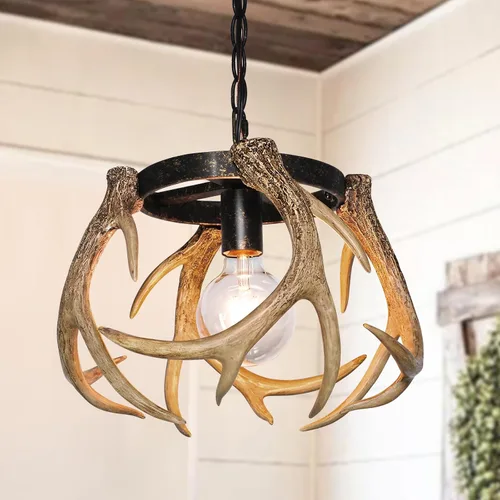 Candelabro de cornamenta rústica, lámpara de granja de altura ajustable con resina 4 cuernos y candelabro de rueda de metal retro, estilo vintage