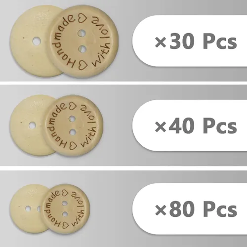 Miniatura 3 de 150 botones de costura para manualidades, 2 agujeros, hechos a mano con amor, botones redondos de madera para álbumes de recortes y costura
