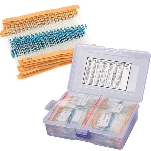 Miniatura 14 de Kit de resistencias de 64 valores 1280 piezas de 1 ohmio-32.8 ft ohmios con 1% 1/4 W de metal de resistencia de película de carbono