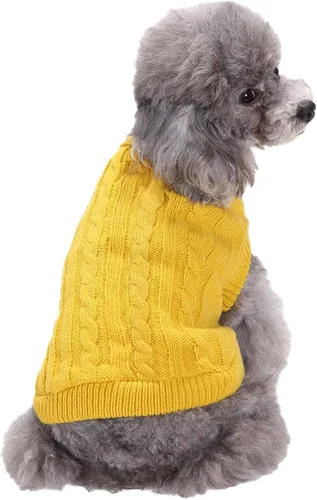 Miniatura 27 de Suéteres tejidos para perros pequeños, sudadera cálida para mascotas y gatos, ropa de invierno, suéter para gatitos y cachorros (Grande, azul claro)