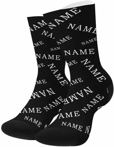 Miniatura 4 de Artsadd Calcetines personalizados con texto y foto de nombre Tu texto en color sólido Negro Personalizado Divertido Crew Sock Regalos
