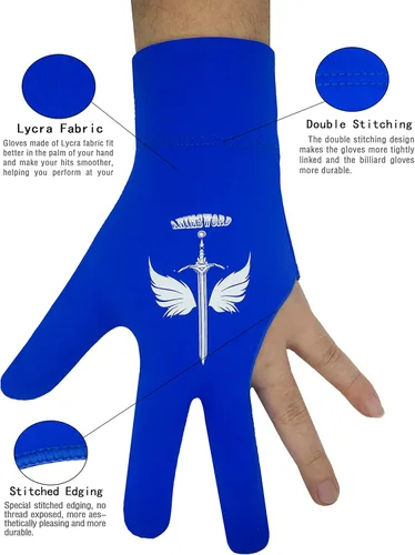 Miniatura 2 de ANIMSWORD Juego de 2 guantes de billar transpirables y cómodos que se adaptan a la mano izquierda para guantes deportivos Snooker Cue. Azul