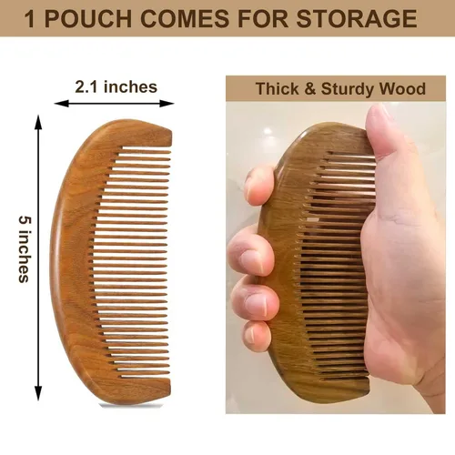 Miniatura 2 de Peine de madera para cabello y barba, peine de madera para masaje del cuero cabelludo y distribución de aceites, sándalo verde