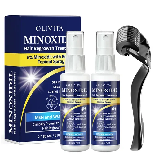 Kit de crecimiento del cabello de minoxidil al 5% para hombres y mujeres: Minoxidil Spray Tratamiento de recrecimiento del cabello con biotina y