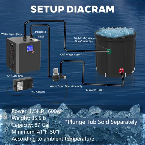 Miniatura 5 de Enfriador de agua para baño de hielo para bañeras frías, enfriador de baño de hielo, sistema enfriador de agua para bañeras frías, tanque de peces