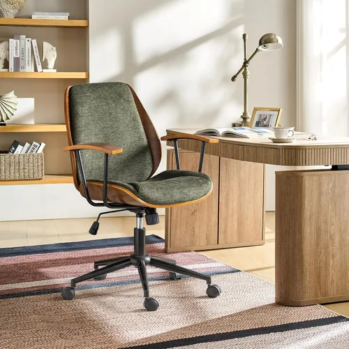 Miniatura 9 de La silla de oficina moderna que necesitas con tapicería de poliéster y madera curvada ergonómica. Silla giratoria de escritorio con altura ajustable