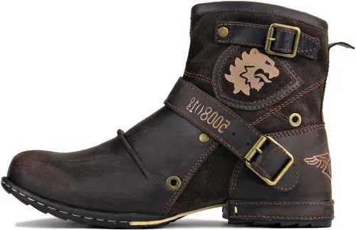 Miniatura 2 de OSSTONE Botas Moto para Hombre de Moda con Cremallera Botas de Cuero Chukka Casuales Estilo Retro OS-5008-1-DA1B1