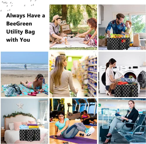 Miniatura 6 de BeeGreen Black Lantern - Bolsa grande plegable para mujer, con asas de transporte, espaciosa bolsa de almacenamiento de comestibles