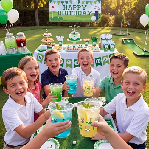 Miniatura 6 de Qinyoung 50 piezas de suministros para fiestas de golf, vasos de plástico transparente de 12 onzas, desechables, Let's Par-tee para deportes