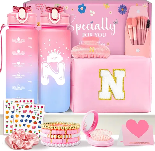 Miniatura 9 de Awfrky Bolsa de maquillaje con inicial, regalos de graduación, regalos de cumpleaños para niñas de 4, 5, 6, 7, 8, 9, 10, 11, 12 años, regalos
