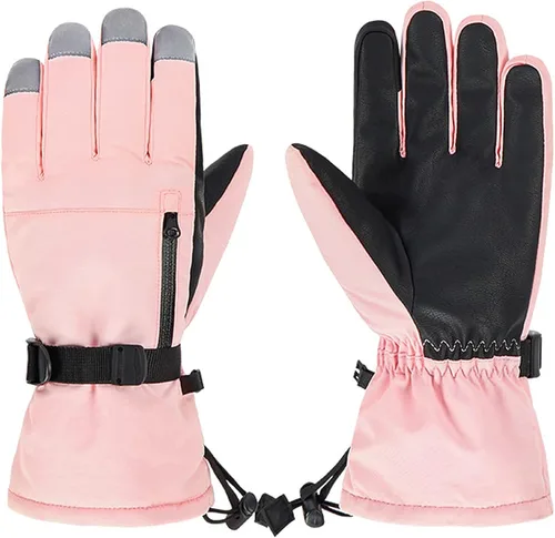 Azue Guantes de invierno para mujer, guantes de nieve para niños y niñas, guantes de esquí con bolsillo con cremallera, resistentes al viento,