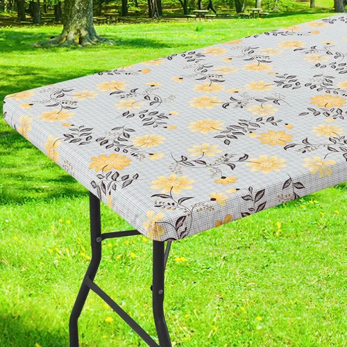 Miniatura 21 de Smiry Mantel cuadrado para mesa de pícnic, impermeable, elástico, ajustable, para campamento, protector de vinilo con parte trasera de franela Beige