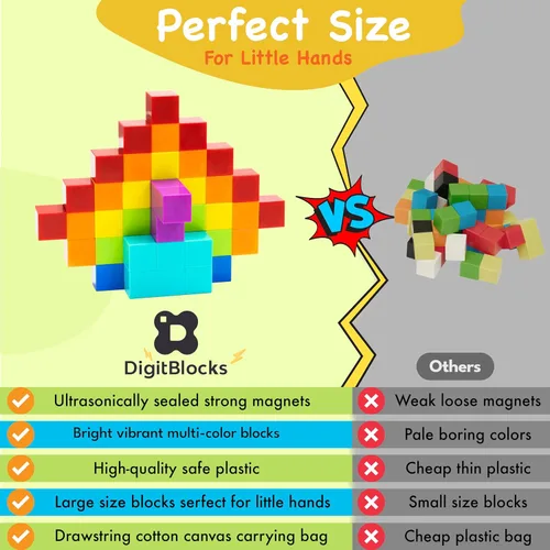Miniatura 2 de BrainSpark 48 piezas bloques de construcción magnéticos DigitBlocks multicolor STEM Montessori bloques imán para niños, juego educativo de Negro