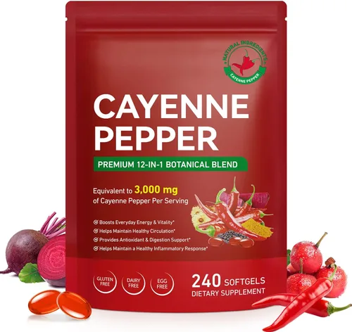 Cápsulas de pimienta de cayena, suplementos de capsaicina de pimienta de cayena que apoyan la vena de las piernas, la salud del corazón y la