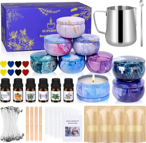 Kit de fabricación de velas SUPERSUN para adultos - Regalo DIY de Navidad para principiantes, incluye cera de abejas, aceites esenciales, tintes y