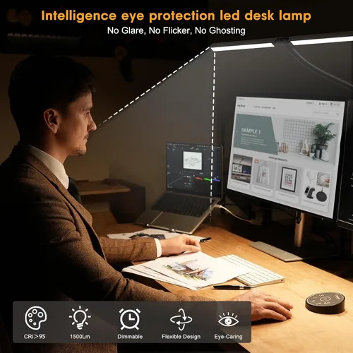 Miniatura 4 de Pzloz Lámpara de escritorio LED para oficina en casa - Lámpara de arquitecto para cuidar los ojos con abrazadera, luz inteligente de trabajo