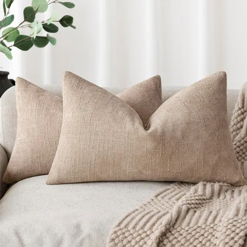 Miniatura 22 de Foindtower - Paquete de 2 fundas de almohada decorativas, cuadradas, cómodas, unicolor, suaves, lumbares, estilo rústico neutro, para sofá, sillón