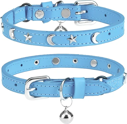 Miniatura 8 de Collares de cuero DILLYBUD para gatos macho y hembra con campana y cinturón elástico de seguridad, collar ajustable con hebilla de seguridad