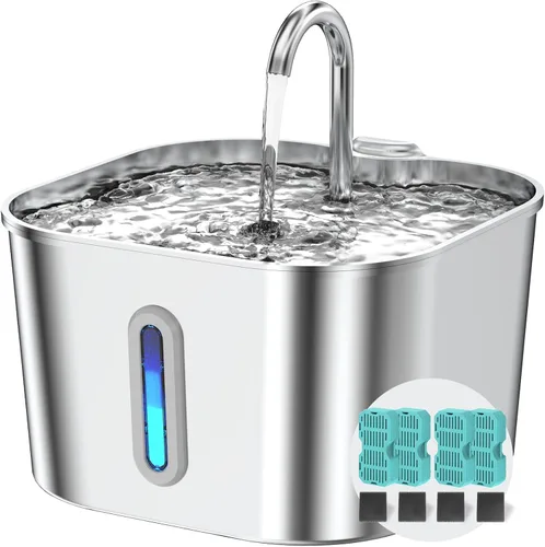 Miniatura 9 de Fuente de agua para gatos de acero inoxidable, fuente para gatos de 74 oz/2.2 L con bomba silenciosa, dispensador automático de agua para mascotas